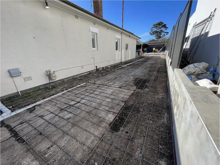 Bexley side access before: reinforcing mesh laid ready for the pour