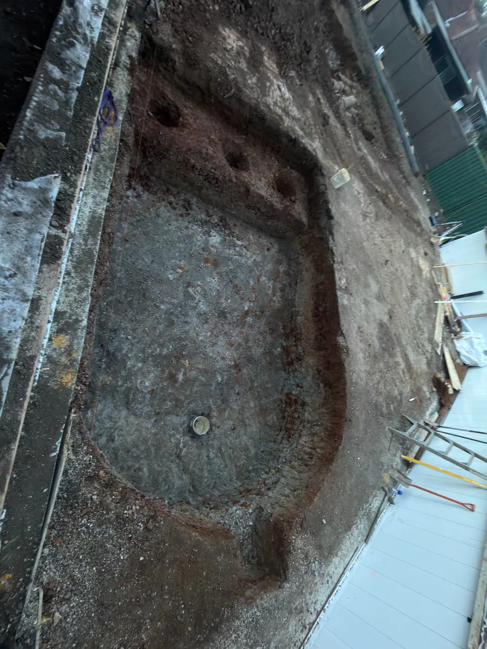 Looking down into a half moon pool dig at Earlwood, cut into rock beside the house